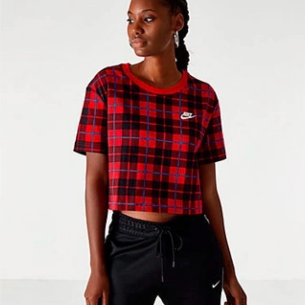 Nike Sportswear Futura Plaid Cropped Tee Small